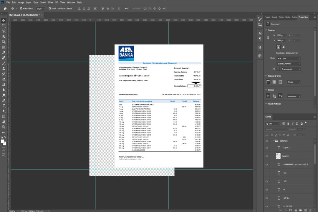 Modèle Word et PDF de relevé de compte courant de la société ASA Banka template